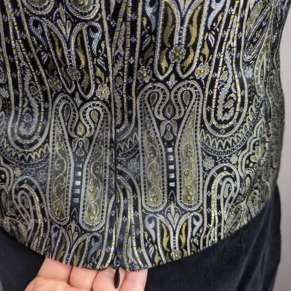 Vintage faux corset tank top brocade square neck paisley print. 10 - Picture 3 of 8